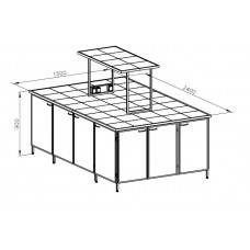 Стол островной, полка, 8 тумб, 2 ящика, 2 розетки, подсветка, кювета, ц/м, 2400х1500х900 (1500) мм