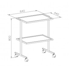 Столик передвижной, полка стеклянная, полка из нержавеющей стали, ц/м, 640х400х800 мм